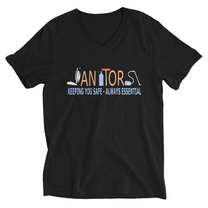 "Janitors: Keeping You Safe, Always Essential." V-Neck Shirt