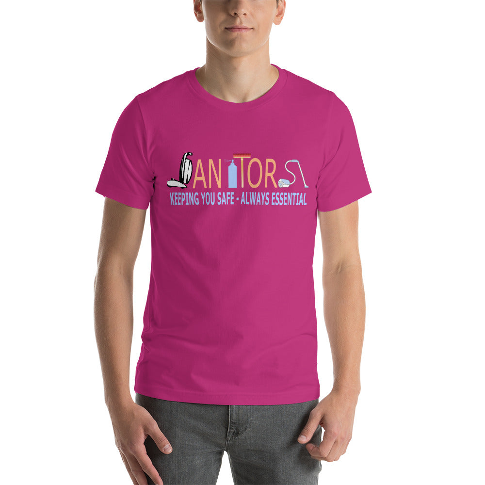 "Janitors: Keeping you Safe, Always Essential." T-Shirt