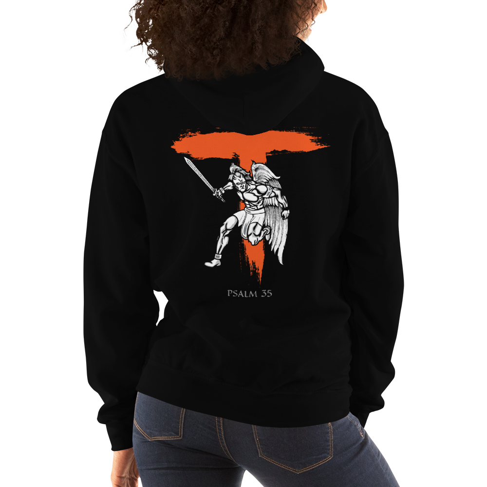 "God's army has my back. Who's got yours?" Psalm 35 Angel of War Hoodie