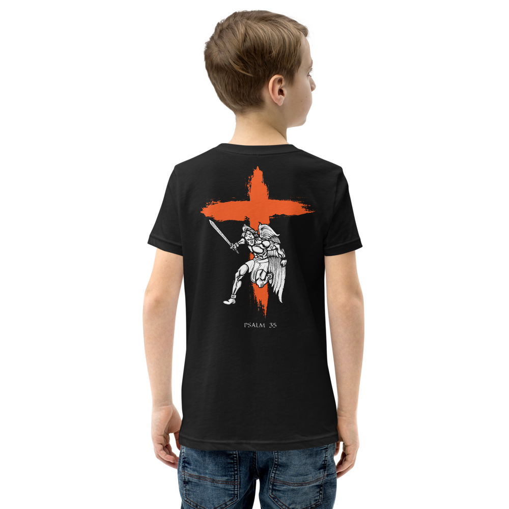 "God's army has my back. Who's got yours?" Psalm 35 Angel of War Youth Tee